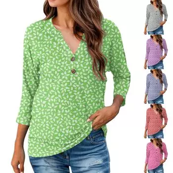 Женские футболки с рукавами 3/4, полосатый лоскутный пуловер, летние весенние топы, блузки, женские летние топы L зелёный