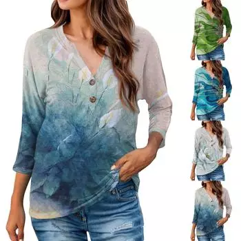 Женские футболки с рукавами 3/4, полосатый лоскутный пуловер, летние весенние топы, блузки, женские летние топы L зелёный