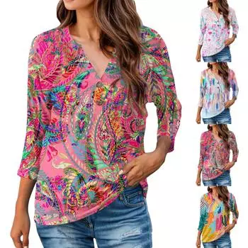 Женские футболки с рукавами 3/4, полосатый лоскутный пуловер, летние весенние топы, блузки, женские летние топы L синий