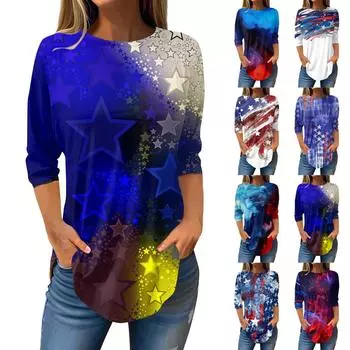 Женские футболки с рукавами 3/4, пуловеры на День независимости, летние весенние топы, блузки L синий