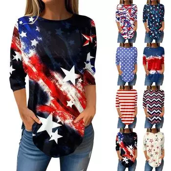 Женские футболки с рукавами 3/4, пуловеры на День независимости, летние весенние топы, блузки L бежевый
