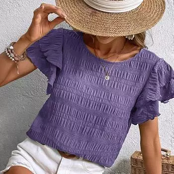 Женские футболки с рукавами-бабочками, модные топы с круглым вырезом S