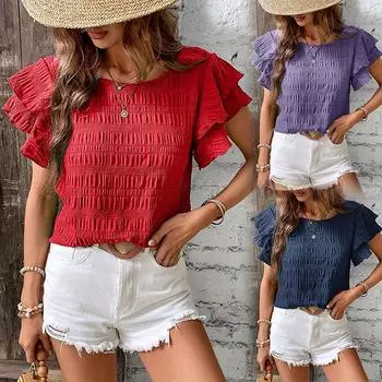 Женские футболки с рукавами-бабочками, модные топы с круглым вырезом S