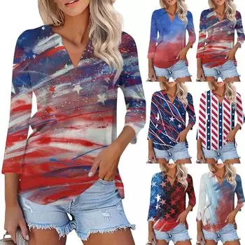 Женские футболки с рукавом 3/4, летние рубашки с v-образным вырезом, повседневные базовые футболки с воротником, блузка L чёрный