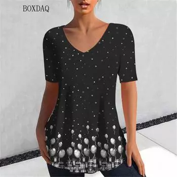 Женские футболки с узором тай-дай в горошек, с коротким рукавом и V-образным вырезом, свободные повседневные свободные топы, летние уличные женские футболки в стиле Харадзюку S