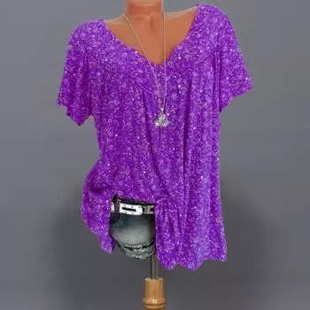 Женские футболки с V-образным вырезом, дышащие футболки больших размеров с цветочным принтом 2XL королевский синий