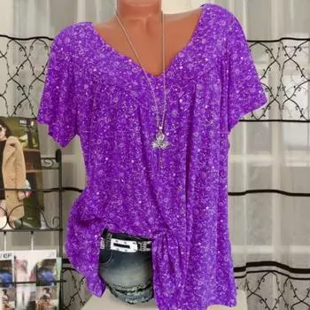 Женские футболки с v-образным вырезом, дышащие, летние футболки с цветочным принтом больших размеров для повседневной носки 2XL королевский синий