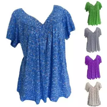Женские футболки с V-образным вырезом, дышащие футболки больших размеров с цветочным принтом 2XL королевский синий