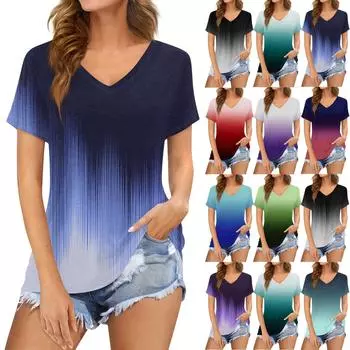 Женские футболки с V-образным вырезом и короткими рукавами, футболка с принтом, блузка