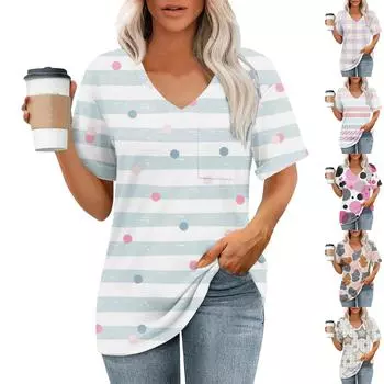 Женские футболки с V-образным вырезом и коротким рукавом, летние топы, повседневные базовые футболки, модные L коричневый