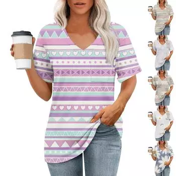 Женские футболки с V-образным вырезом и коротким рукавом, летние топы, повседневные базовые футболки, модные L коричневый