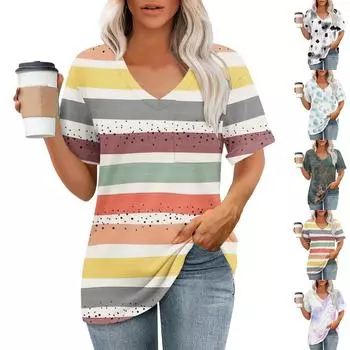 Женские футболки с V-образным вырезом и коротким рукавом, летние топы, повседневные базовые футболки, модные L темно-зеленого