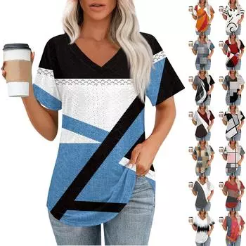 Женские футболки с V-образным вырезом и коротким рукавом, повседневные топы свободного кроя, базовые футболки с закругленным подолом L бежевый