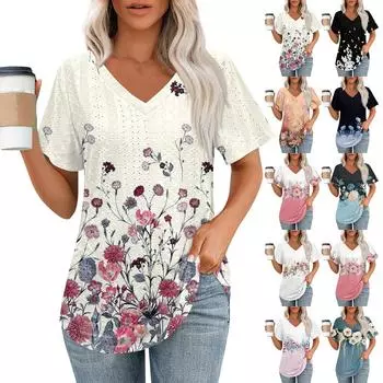 Женские футболки с V-образным вырезом и коротким рукавом, повседневные топы свободного кроя, базовые футболки с закругленным подолом XL белый