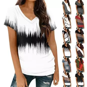 Женские футболки с v-образным вырезом, топы с короткими рукавами, модные повседневные футболки с принтом L бежевый