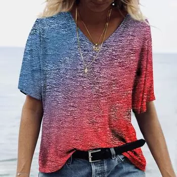 Женские футболки с винтажным принтом Футболки с V-образным вырезом Женские топы Пуловеры Повседневная спортивная уличная одежда Топы с коротким рукавом Летняя одежда S