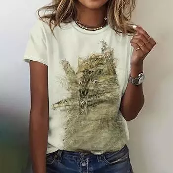 Женские футболки с забавным принтом животных и 3d графикой, топ с короткими рукавами, женские модные кавайные футболки больших размеров, женская одежда, женские летние футболки S