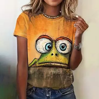 Женские футболки с животным принтом, топ, короткий пуловер с рукавами, летние модные повседневные футболки большого размера с круглым вырезом, женская одежда 2024 XL