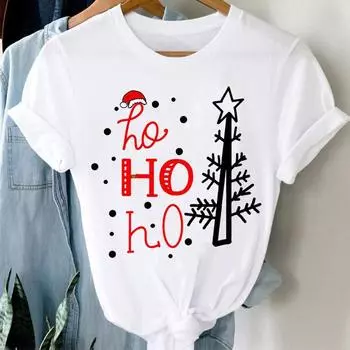 Женские футболки Summer Plus Christmas Series с круглым вырезом и принтом, свободные, повседневные, из чистого хлопка, с короткими рукавами L