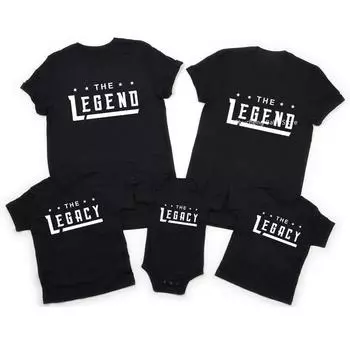 Женские футболки The Legend and Legacy, одинаковые футболки для всей семьи, рубашки «папа, мама и я», одинаковые хлопковые футболки для папы и дочки, сына, одежда для малышей Boy Romper-3M чёрный