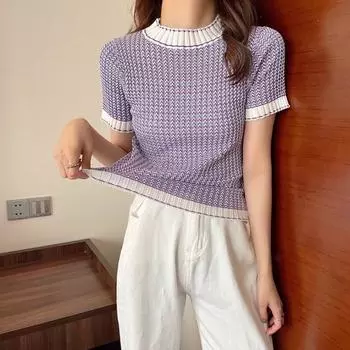 Женские футболки Трикотажные футболки Топы Рубашки с коротким рукавом с круглым вырезом Трикотажная футболка