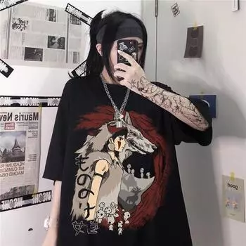 Женские футболки в стиле готического аниме, одежда большого размера с рисунком, уличная одежда в стиле Харадзюку, хип-хоп, топы S