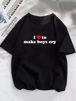 Женские футболки в стиле гранж «I Love to Make Boy Cry» для девочек, модная уличная одежда с графикой в стиле Харадзюку, повседневная женская футболка Y2K S