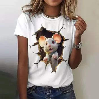 Женские футболки в стиле хип-хоп с 3d принтом животных, пуловер с круглым вырезом и короткими рукавами, футболка, топы, летняя уличная одежда большого размера XXS