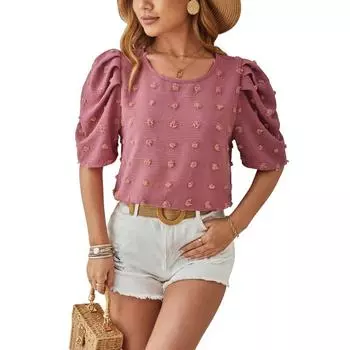 Женские футболки весна-лето из тканого жаккарда с коротким рукавом и квадратным воротником, с застежкой-молнией S