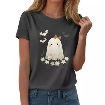 Женские футболки, Женские топы с коротким рукавом, Летняя мода, Повседневные стильные футболки с круглым вырезом, Туники L