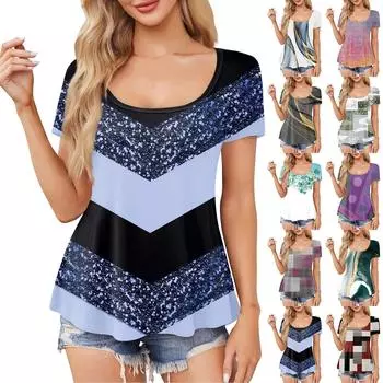 Женские футболки, женские топы с короткими рукавами, нарядные летние повседневные винтажные модные блузки с круглым вырезом с графическим рисунком, топы-туники L