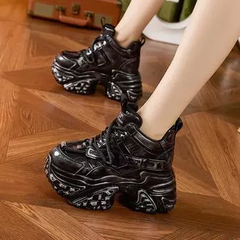 Женские гелевые туфли для папы с высоким берцем в стиле ретро — толстая подошва, теплые, увеличивают рост, винтажный стиль 37