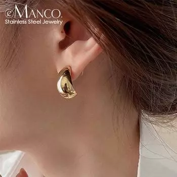 Женские геометрические серьги eManco из 18-каратного золота с каплями воды и титановой стали