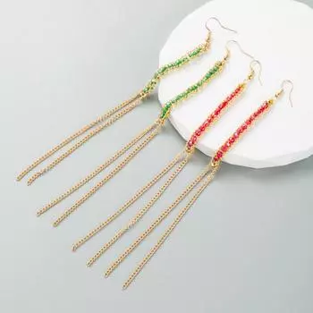 Женские геометрические серьги-кольца, длинные серьги из ветрового сплава с гальваническим покрытием, цветные стразы OneSize красный