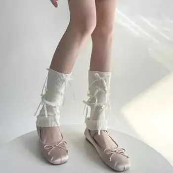 Женские гетры в стиле Лолита Kawaii, вязаные чехлы для ног, длинные носки, чулки, балетный стиль, повязки с бантом, JK, милые милые гетры для девочек One Size