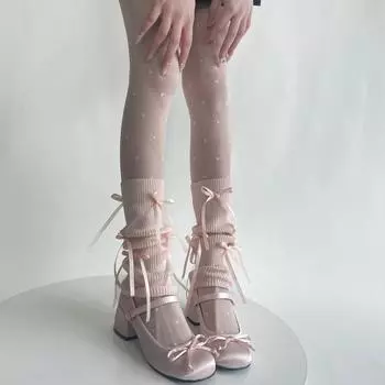 Женские гетры в стиле Лолита Kawaii, вязаные чехлы для ног, длинные носки, чулки, балетный стиль, повязки с бантом, JK, милые милые гетры для девочек One Size