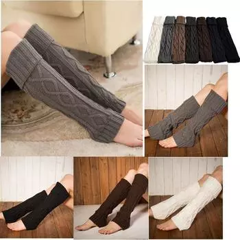 Женские гетры, зимние теплые вязаные крючком меховые манжеты, топперы, носки, однотонные чёрный