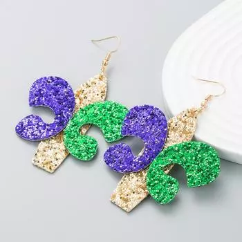 Женские гиперболические блестящие серьги-капли из титановой стали в форме кактуса, многослойные украшения из искусственной кожи в богемном стиле OneSize зелёный/фиолетовый