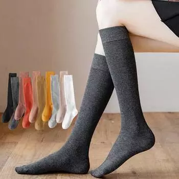 Женские гольфы, хлопковые зимние теплые носки, белые, черные вечерние сексуальные длинные носки для танцев, модные носки до середины икры One Size белый