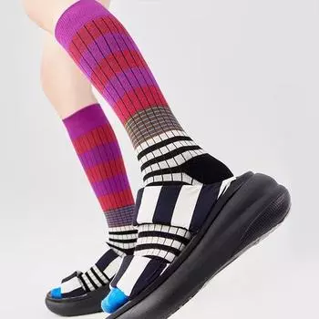 Женские гольфы, тонкие, в полоску, базовые, осенние и зимние, хлопковые, оригинальные, разноцветные чулки