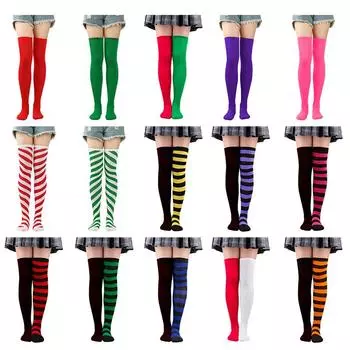 Женские гольфы выше колена, рождественские чулки до бедра в диагональную полоску