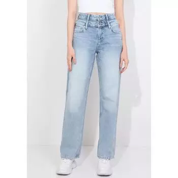 Женские голубые джинсы палаццо с двойным поясом