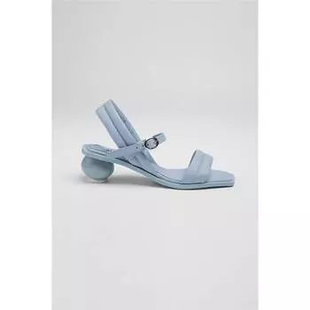 Женские голубые кожаные сандалии на круглом каблуке Комфортные повседневные качественные стильные легкие сандалии