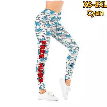 Женские голубые леггинсы с принтом акулы, эластичные леггинсы для йоги, фитнеса, бега, тренажерного зала, спортивные брюки для активного отдыха XS чёрный