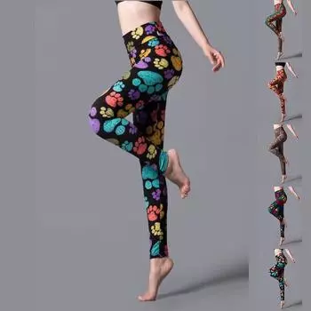 Женские голубые следы с принтами, эластичные леггинсы для йоги, фитнес-бег, спортивные брюки для активного отдыха XS циан