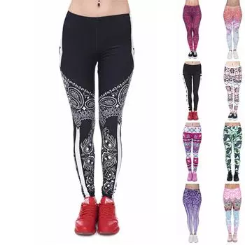 Женские голубые волчьи головы с принтом эластичных леггинсов для йоги, фитнеса, бега, спортзала, спортивных активных брюк XS бежевый