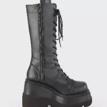 Женские готические сапоги на толстой подошве для байкеров 43-го размера - с большой головкой, узкие, длиной до колена 40