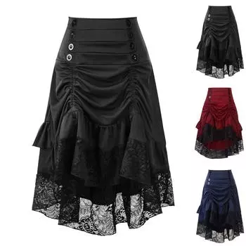 Женские готические юбки для Хэллоуина, винтажные юбки с высокой талией и низкой талией, костюм пирата на Хэллоуин L чёрный