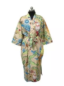 Женские халаты-кимоно ручной работы из хлопка, ночная рубашка, изготовленная из мягкой легкой хлопковой ткани, свободный размер, ночная рубашка #323 One Size разноцветный