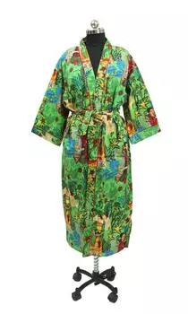 Женские халаты-кимоно ручной работы из хлопка, ночная рубашка, изготовленная из мягкой легкой хлопковой ткани, свободный размер, ночная рубашка #317 One Size разноцветный
